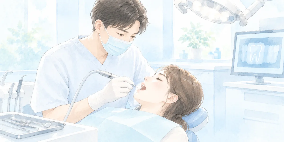 歯科医師が歯を削るディスキングの処置をしているイラスト